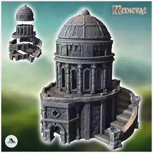 Stone Mausoleum with Large Dome and Circular Access Staircase 34
