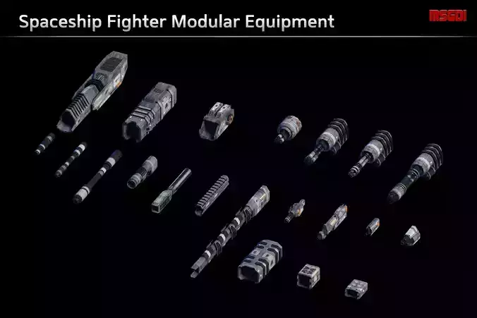 Spaceship Fighter Modular Weapons Low-poly 3D model