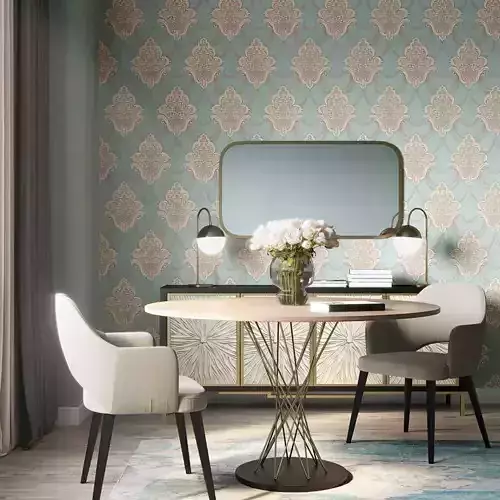 Teal Baroque Ornamental Wallpaper