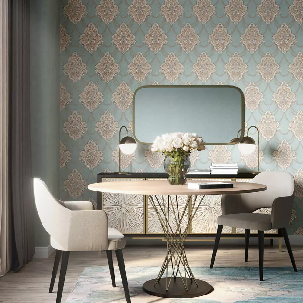 Teal Baroque Ornamental Wallpaper Texture