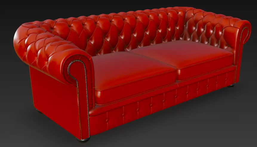 Red Chesterfield Sofa 3D Model 3D model_4