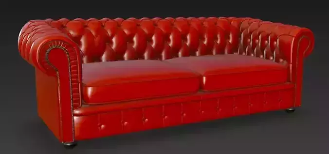 Red Chesterfield Sofa 3D Model 3D model