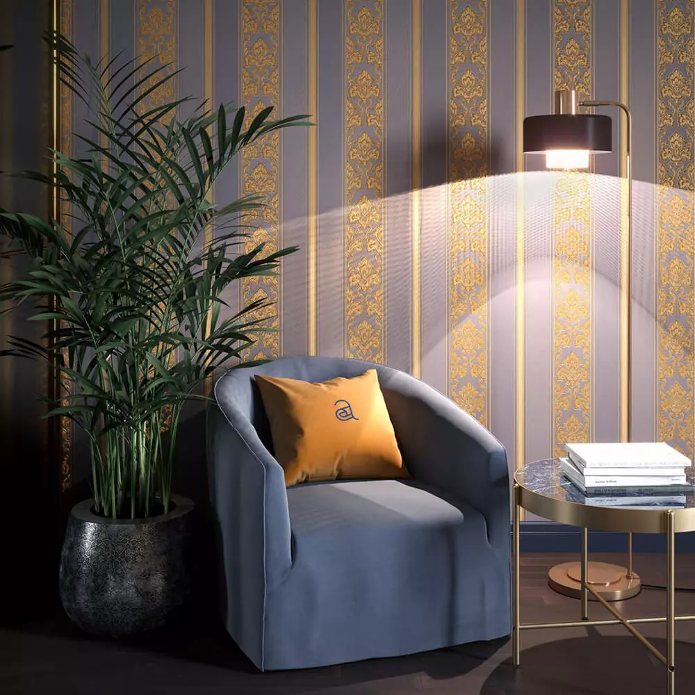 Royal Gold Stripe Damask Wallpaper Texture_0