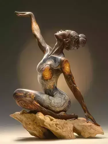 Surreal Wooden Dancer Swirling Grain Figure Natural Base 3D