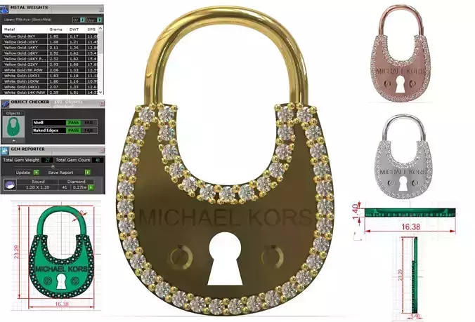 Diamond Padlock stl 3dm Pendant jp0359