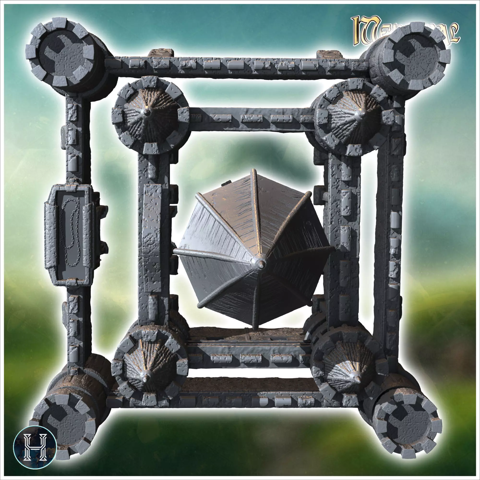 Large medieval castle with concave-roofed keep and imposing surr 3D print model_5