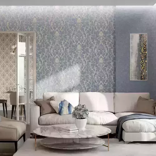 Powder Blue Baroque Damask Wallpaper 