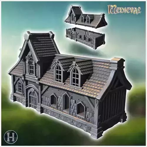 Larger wooden house model with detailed textures and multiple se