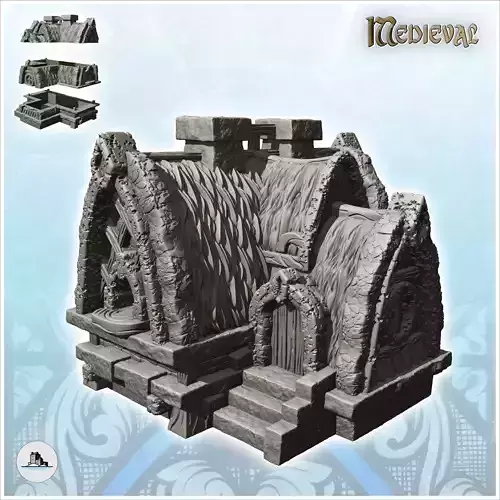 Medieval thatched house with raised door and access stairs 5 - M