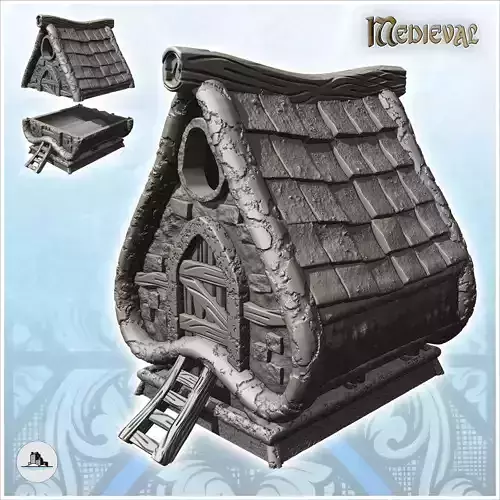 Medieval house with rounded roof and wooden access stairs 18 - M