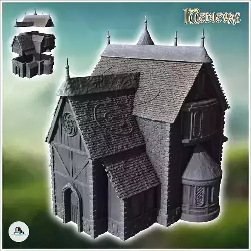 Medieval house with rounded bay window and spiked roof 32 - Medi