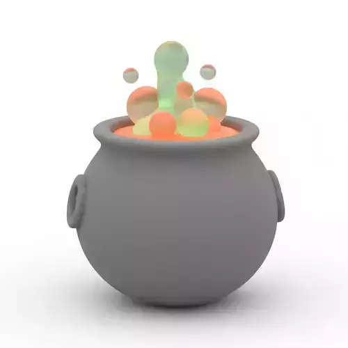 3D Model of Gray Witchs Cauldron Happy Halloween Potion Pot
