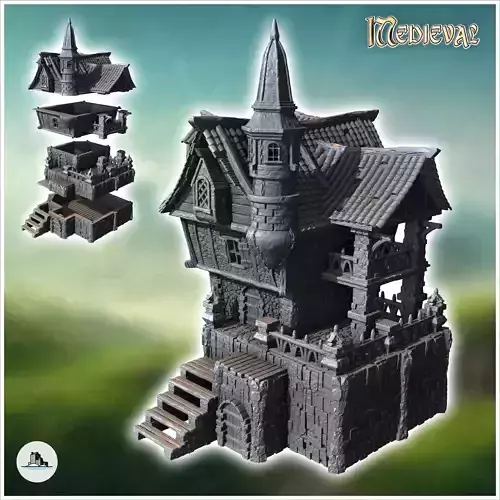 Medieval building with large balcony and wooden staircase 36 - M