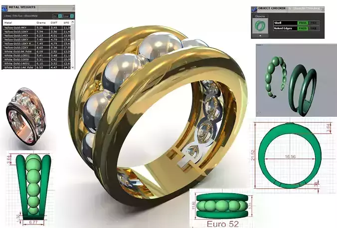 Chunky Ball Bearing gold stl 3dm Ring gr0161