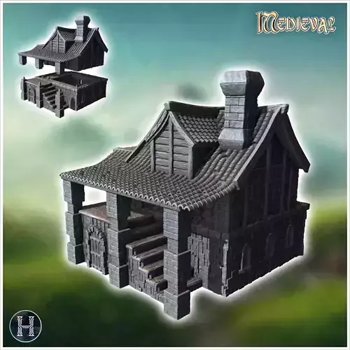 Medieval house with stone staircase pillars and fireplace 41 - M 3D print model