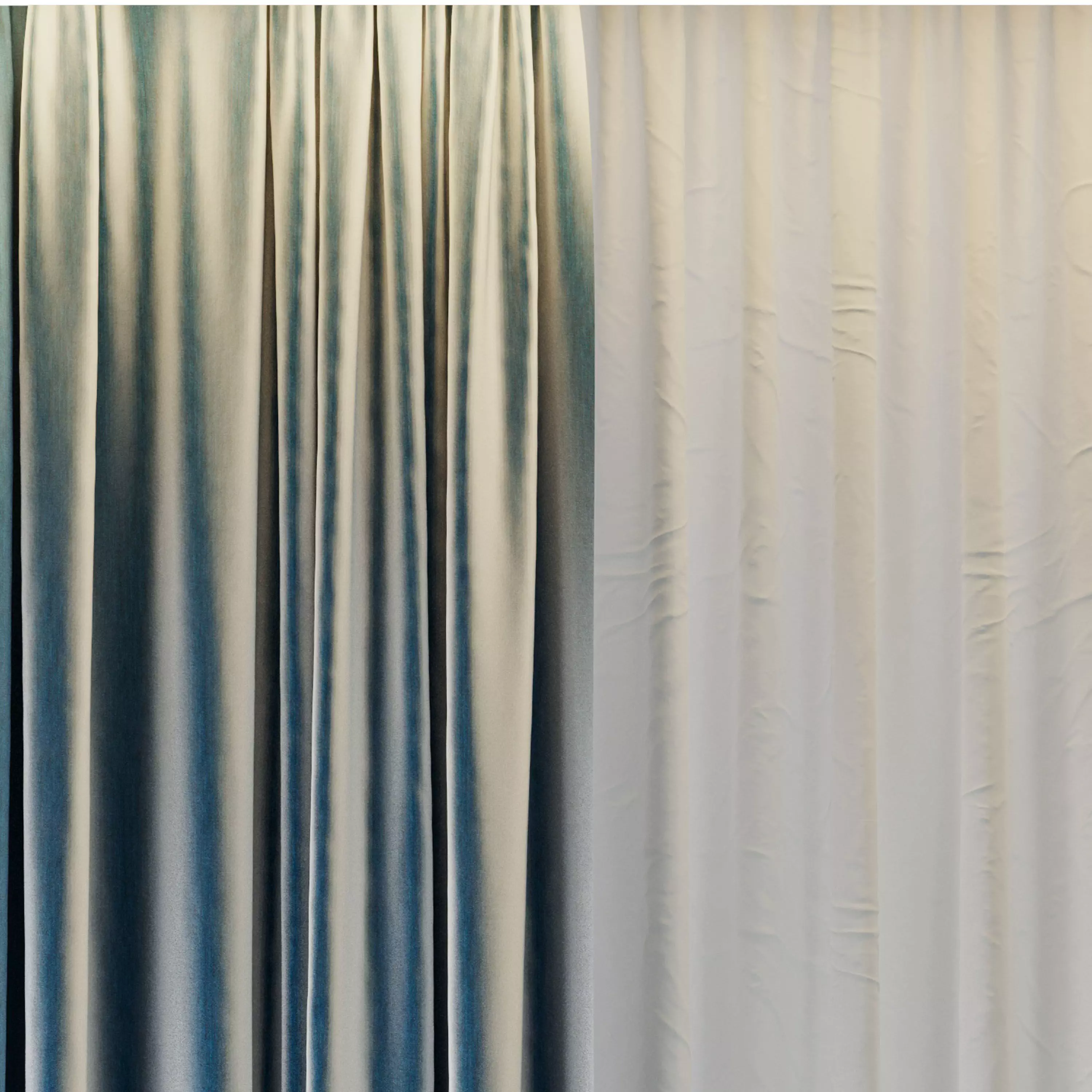 Set of soft bule silk curtains with wrinkles - collections 41 Low-poly 3D model_3