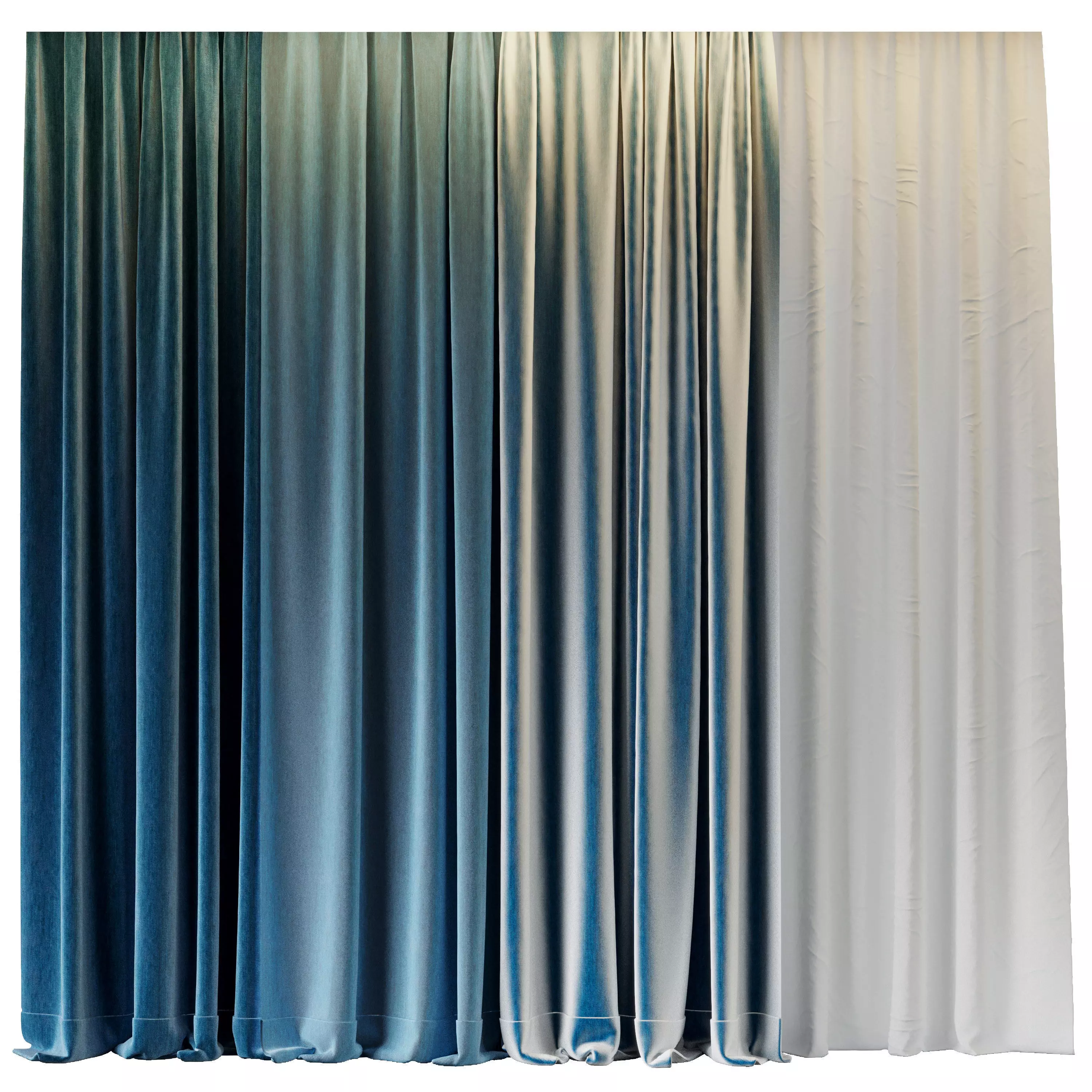 Set of soft bule silk curtains with wrinkles - collections 41 Low-poly 3D model_0