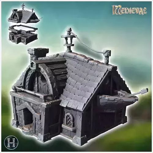 Medieval stone building with terrace and boat hull in roof 43 - 