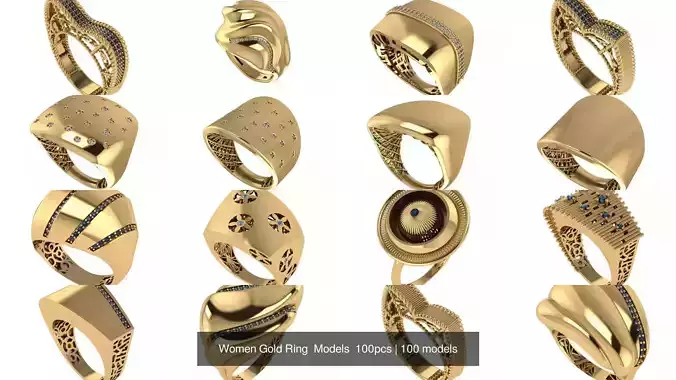 Women Gold Ring  Models  100pcs 3D Model Collection