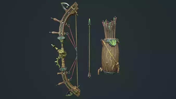 Pirate bow quiver arrow Low-poly 3D model