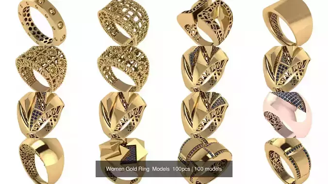 Women Gold Ring  Models  100pcs 3D Model Collection