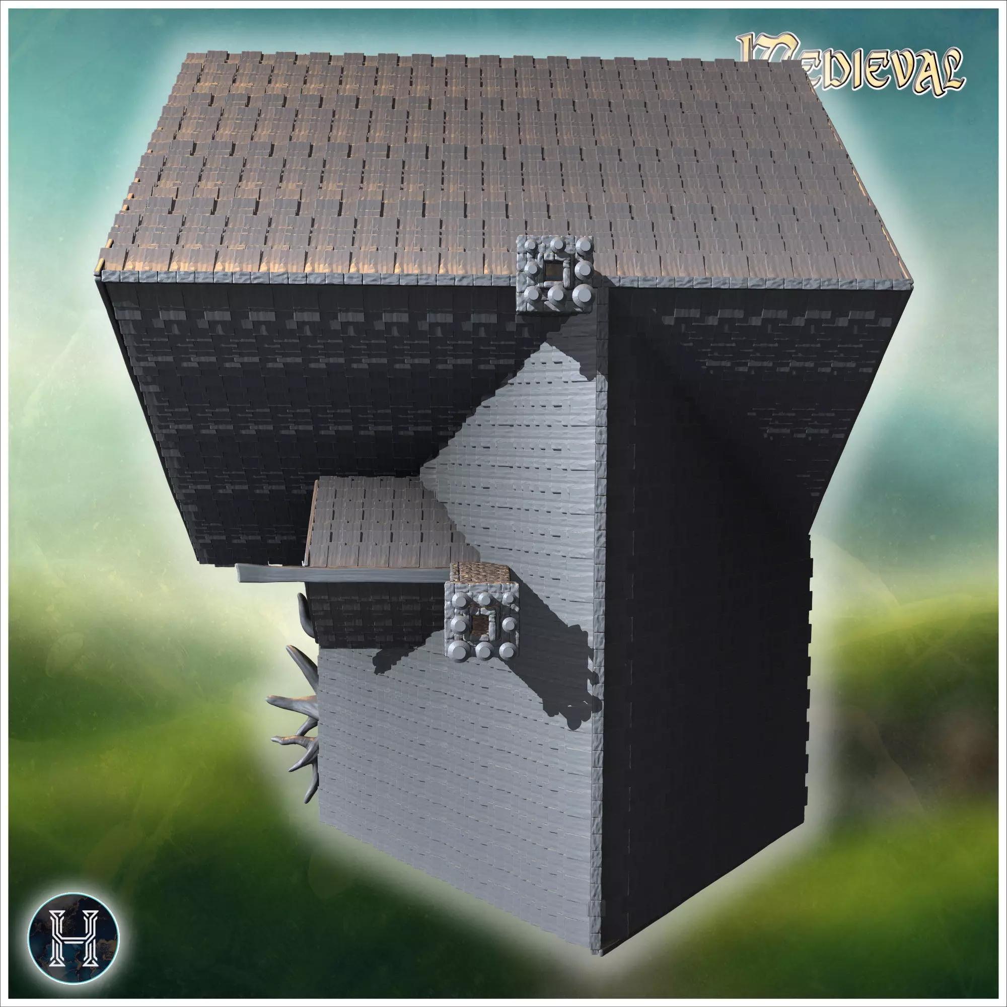 Manor house with gnarled roots spreading over stone foundation i 3D print model_10