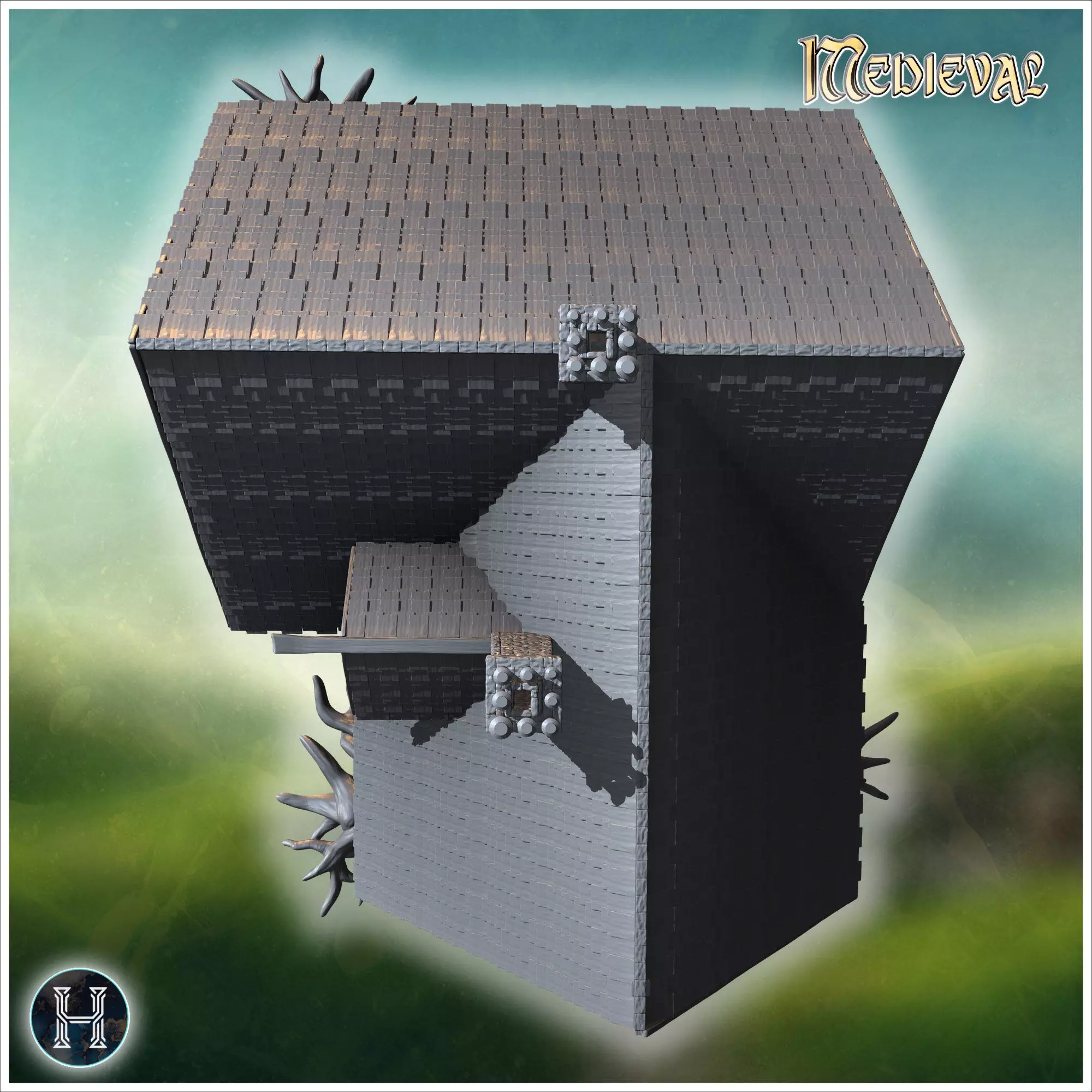 Manor house with gnarled roots spreading over stone foundation i 3D print model_1