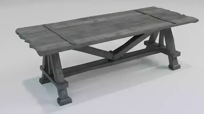 Medieval Wooden Table  Low Poly PBR  3 LODs  Custom  Atlas 