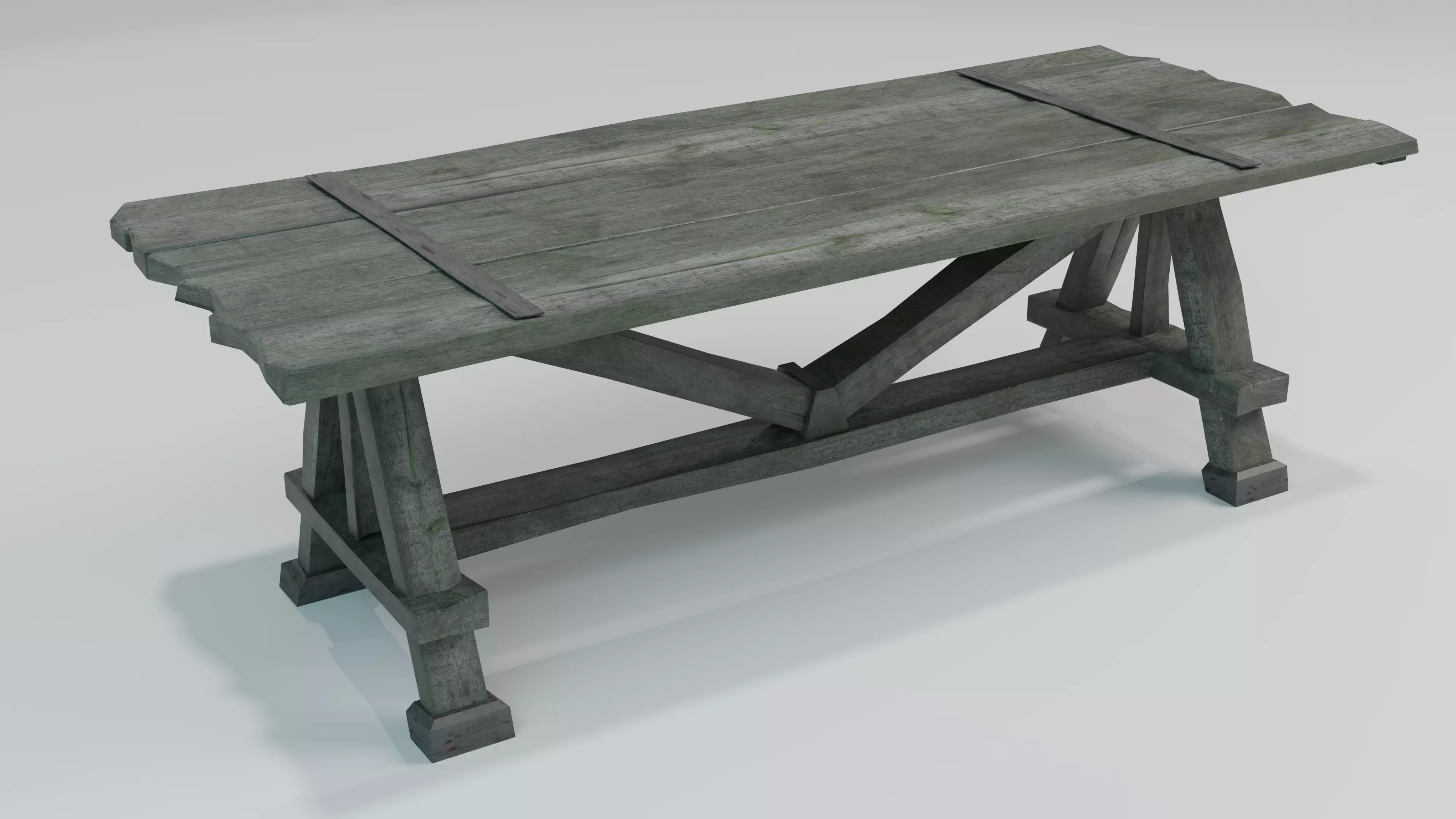 Medieval Wooden Table Low Poly PBR 3 LODs Custom Atlas Low-poly 3D model_0