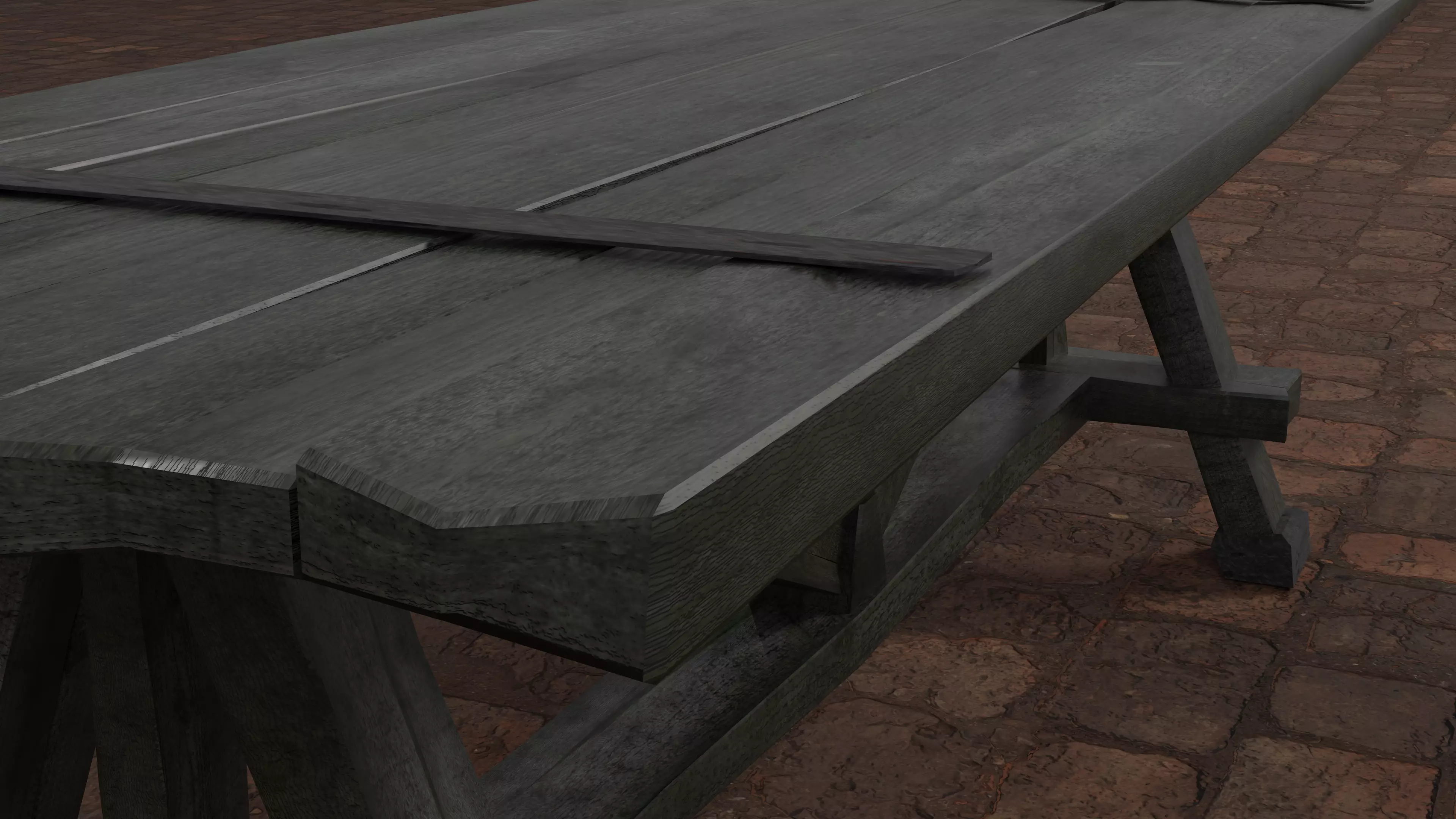 Medieval Wooden Table Low Poly PBR 3 LODs Custom Atlas Low-poly 3D model_4