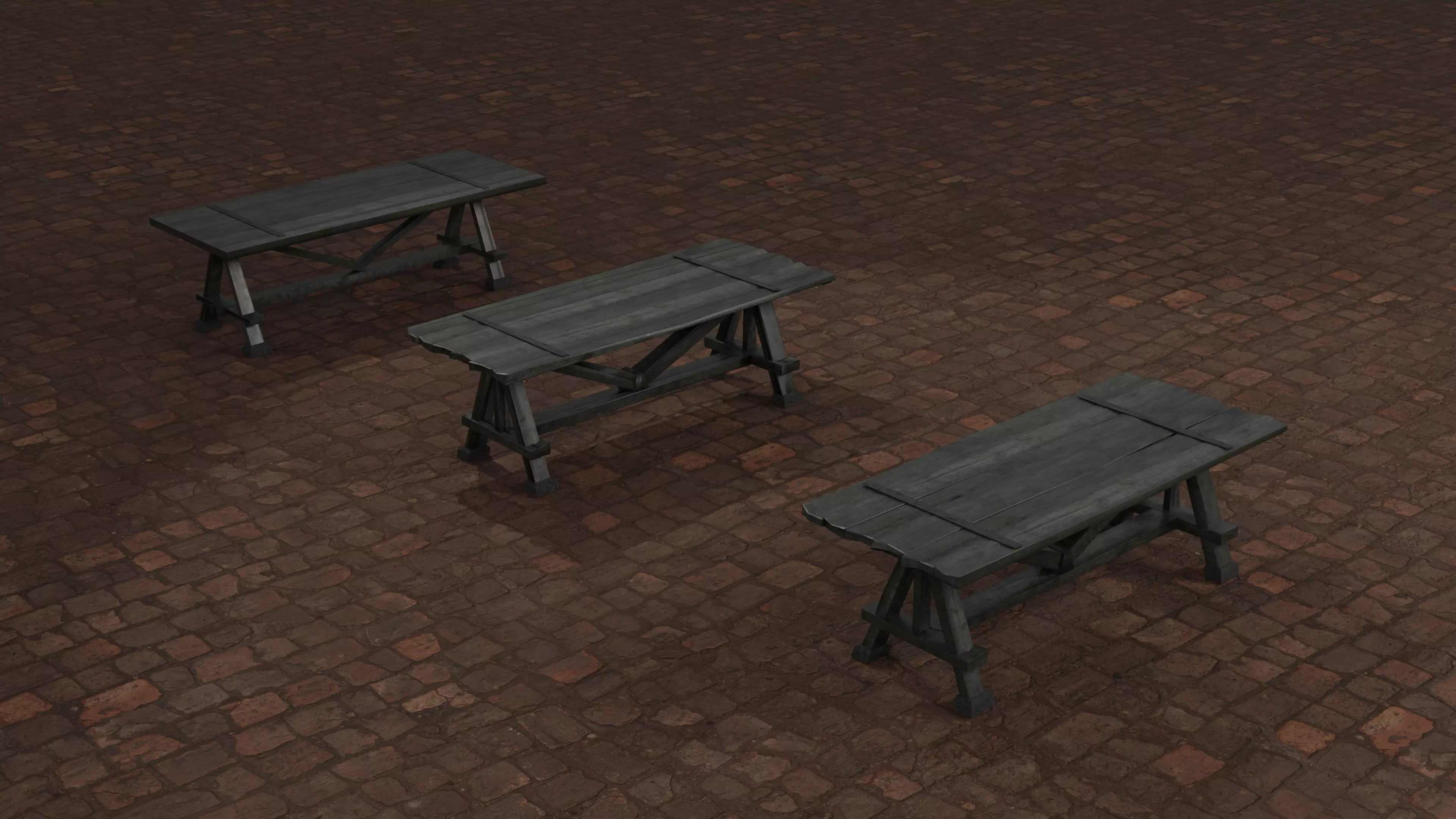 Medieval Wooden Table Low Poly PBR 3 LODs Custom Atlas Low-poly 3D model_9