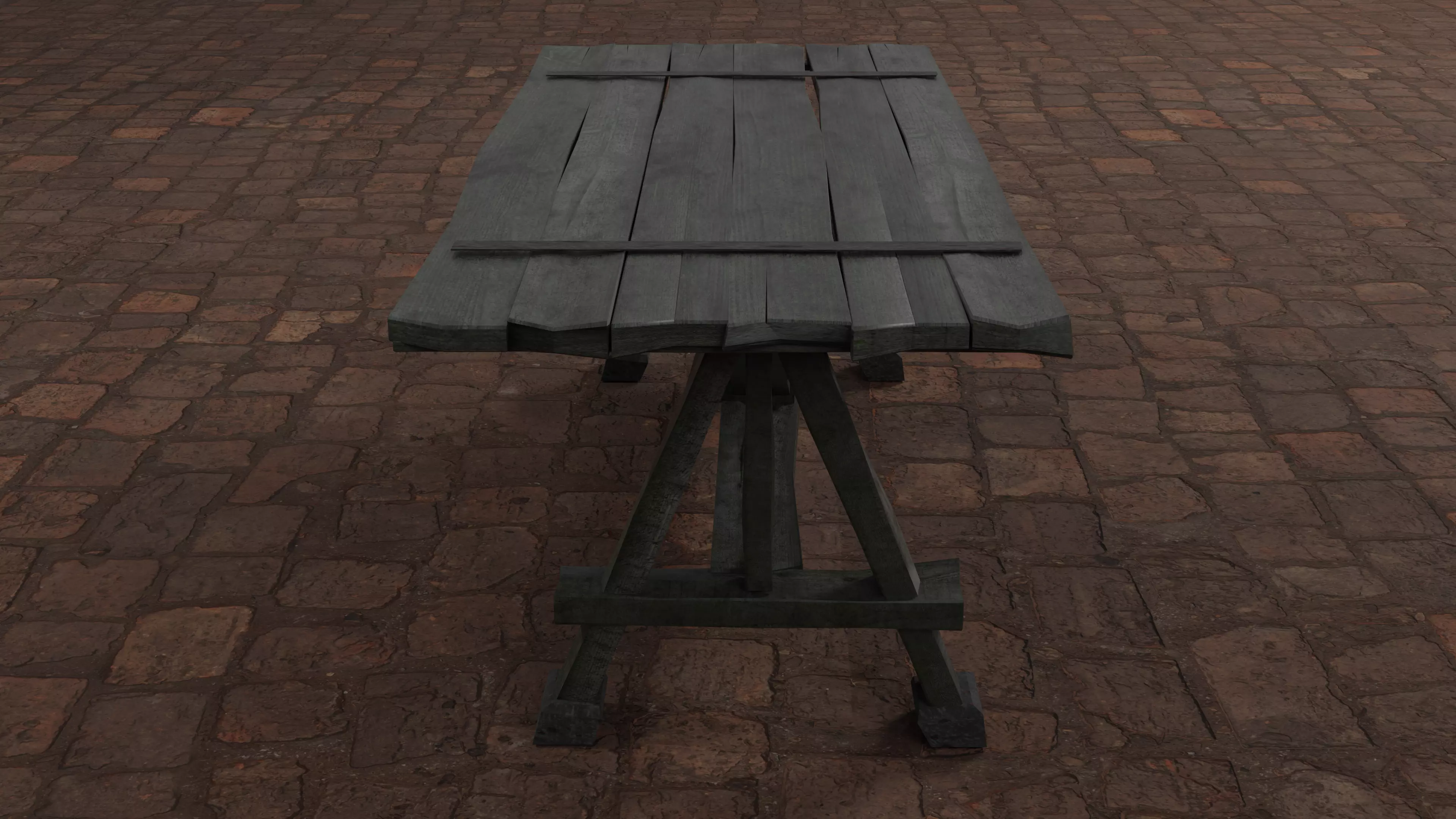 Medieval Wooden Table Low Poly PBR 3 LODs Custom Atlas Low-poly 3D model_2