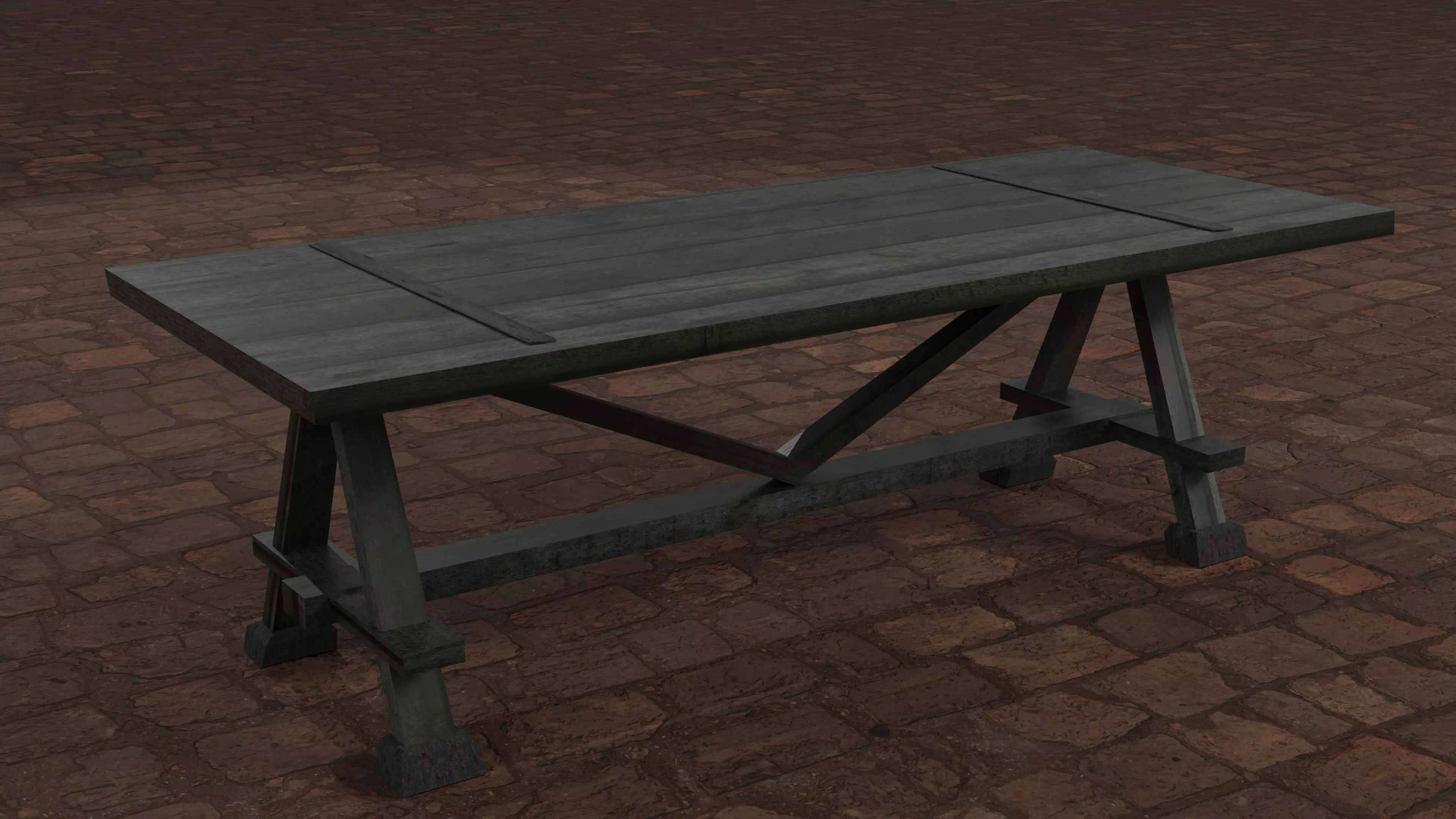 Medieval Wooden Table Low Poly PBR 3 LODs Custom Atlas Low-poly 3D model_7