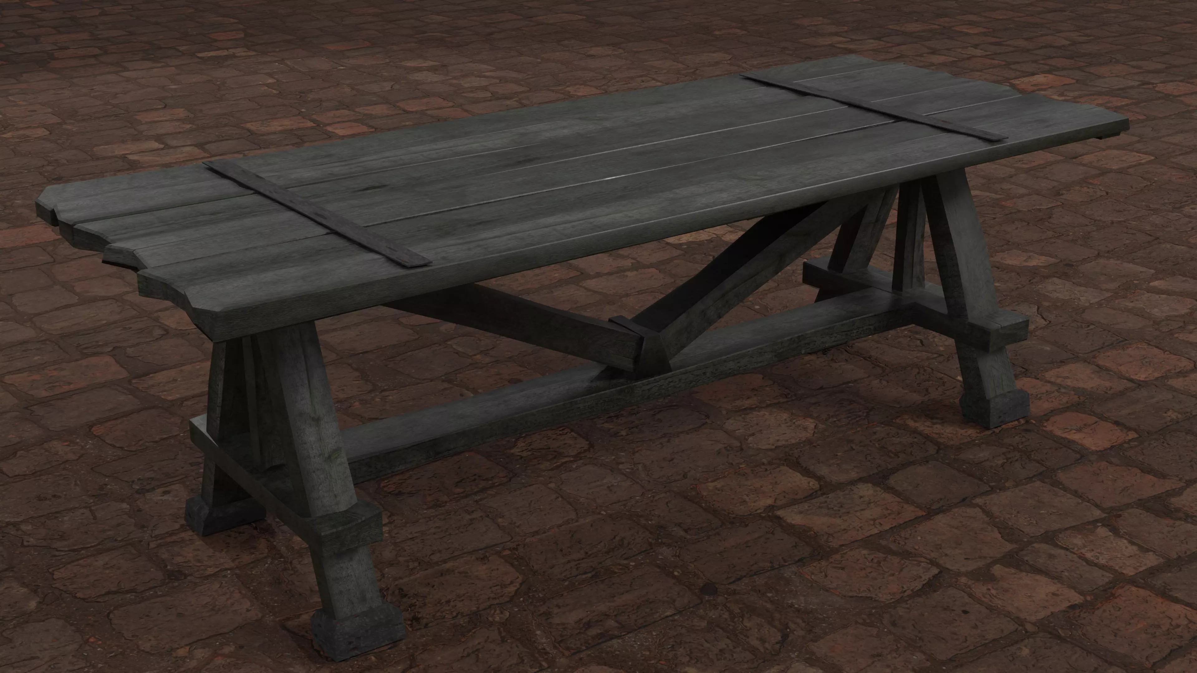 Medieval Wooden Table Low Poly PBR 3 LODs Custom Atlas Low-poly 3D model_1