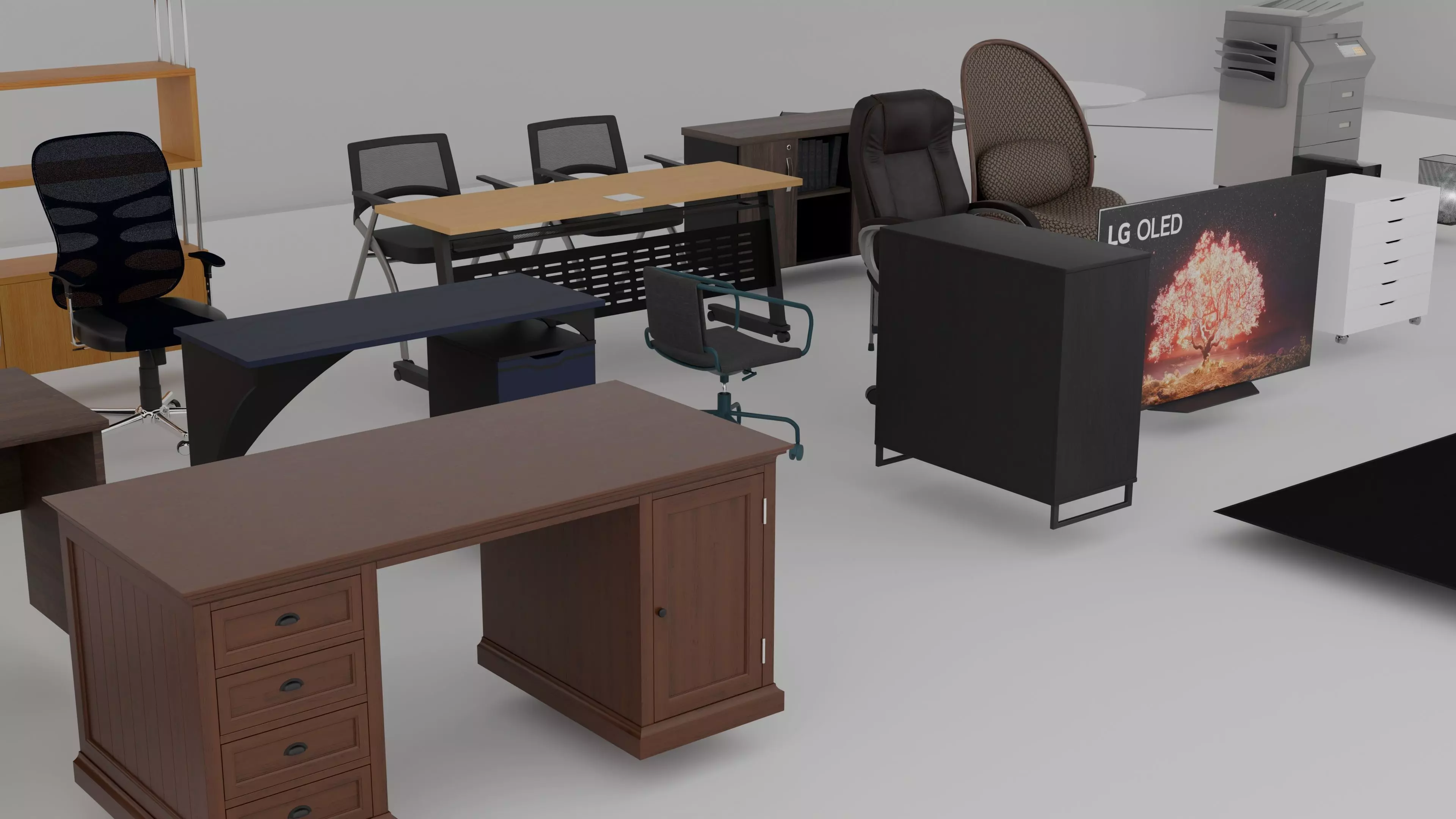 30 office models Low-poly 3D model_0
