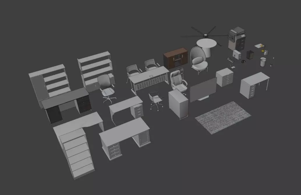 30 office models Low-poly 3D model_7