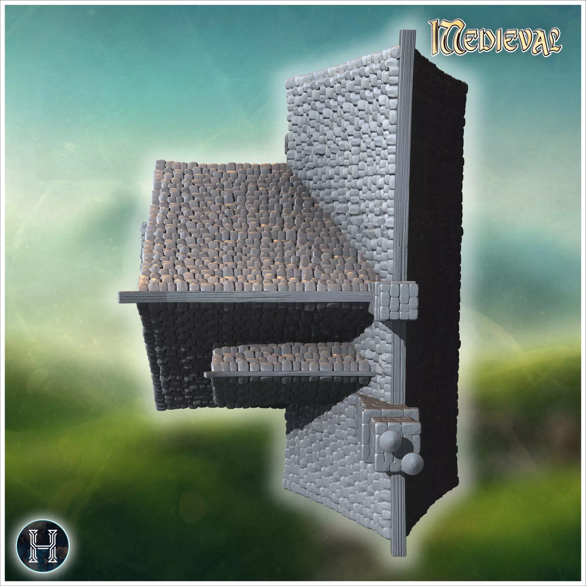 Compact townhouse with multiple chimneys steep gabled roofs and 3D print model_10