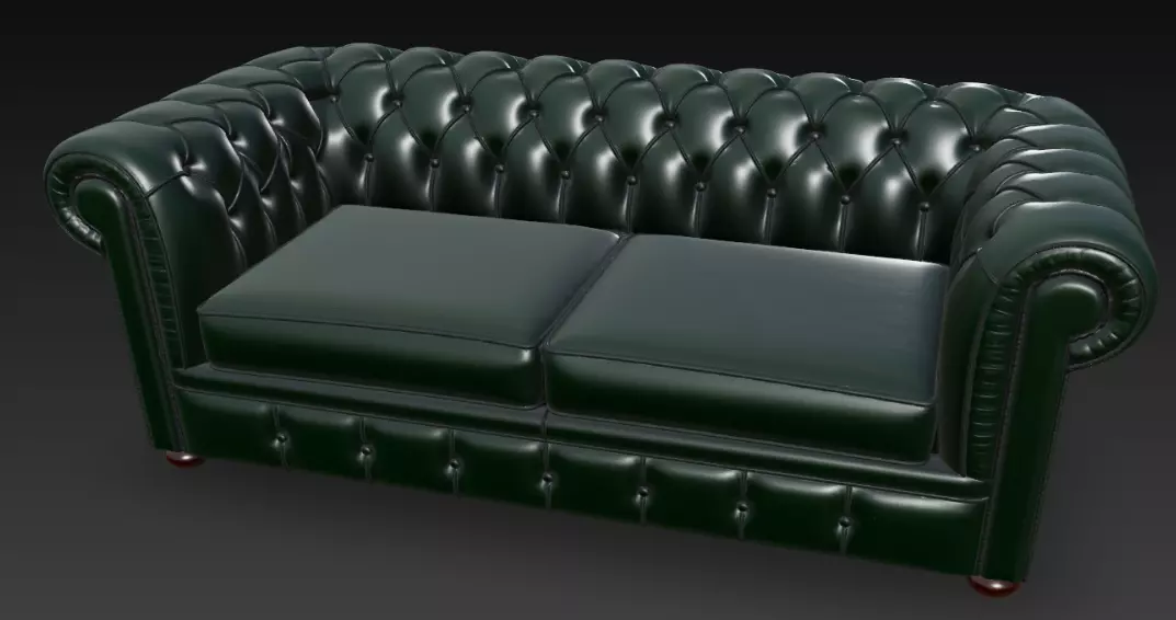 Green Chesterfield Sofa 3D Model 3D model_3
