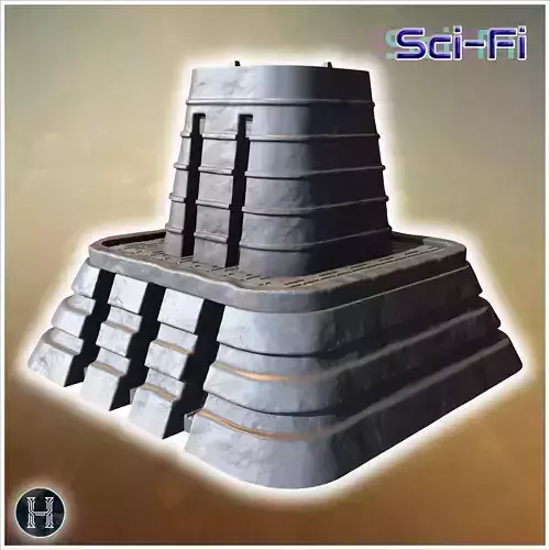 Pyramid-like fortress with tiered structure vertical columns and
