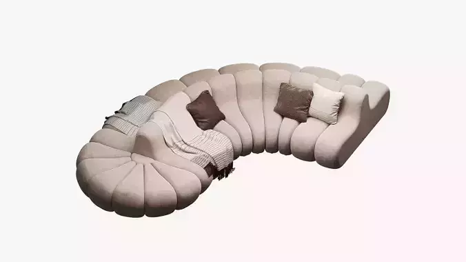 Curved modular sofa with three pillows