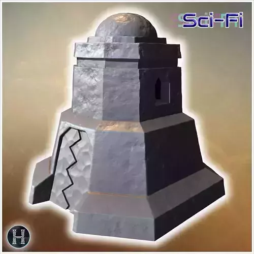 Tall fortified tower with dome angular walls and a narrow observ