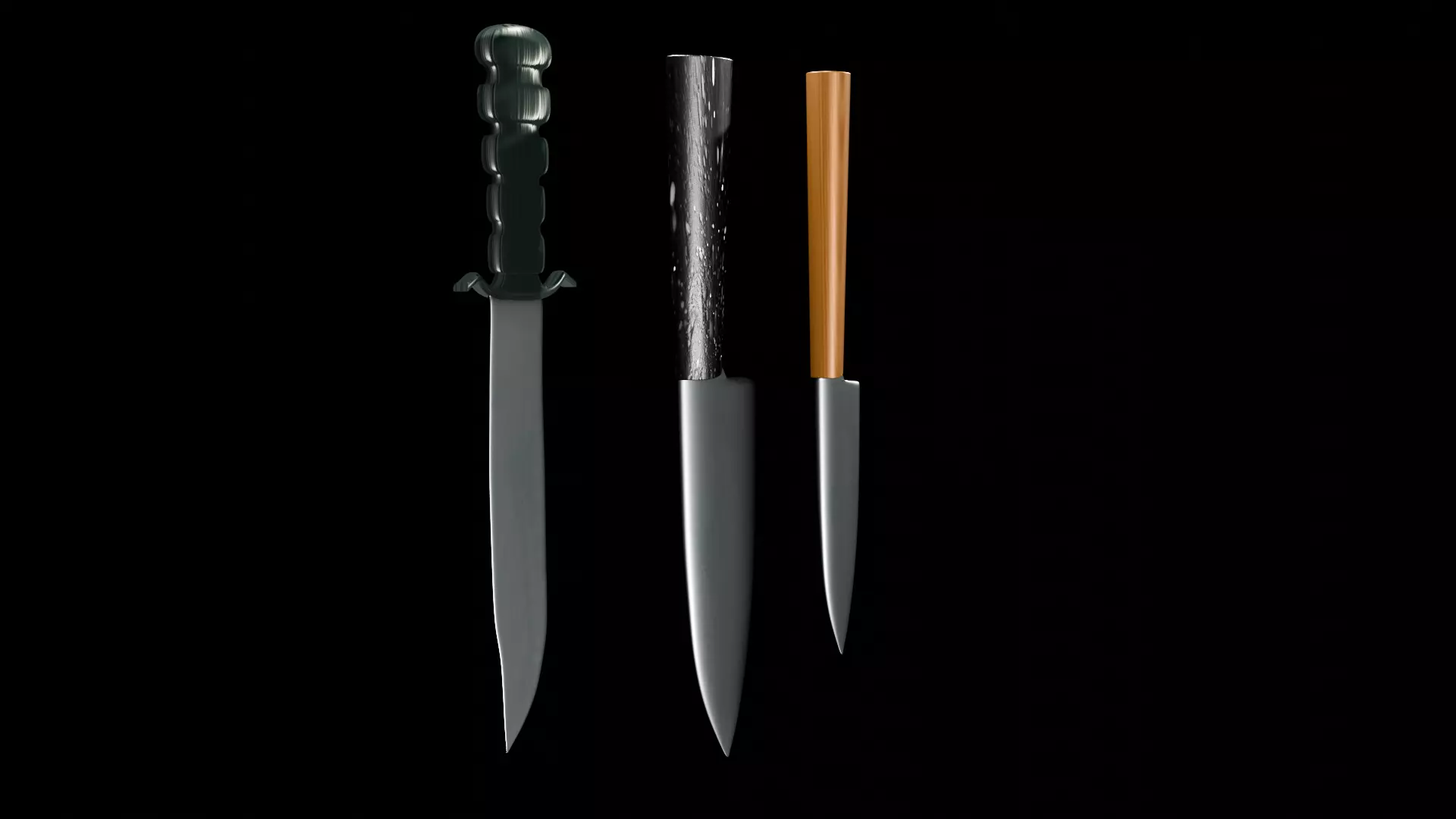 Realistic Knife Set 3D Weapon and Kitchen Tool Pack Low-poly 3D model_1