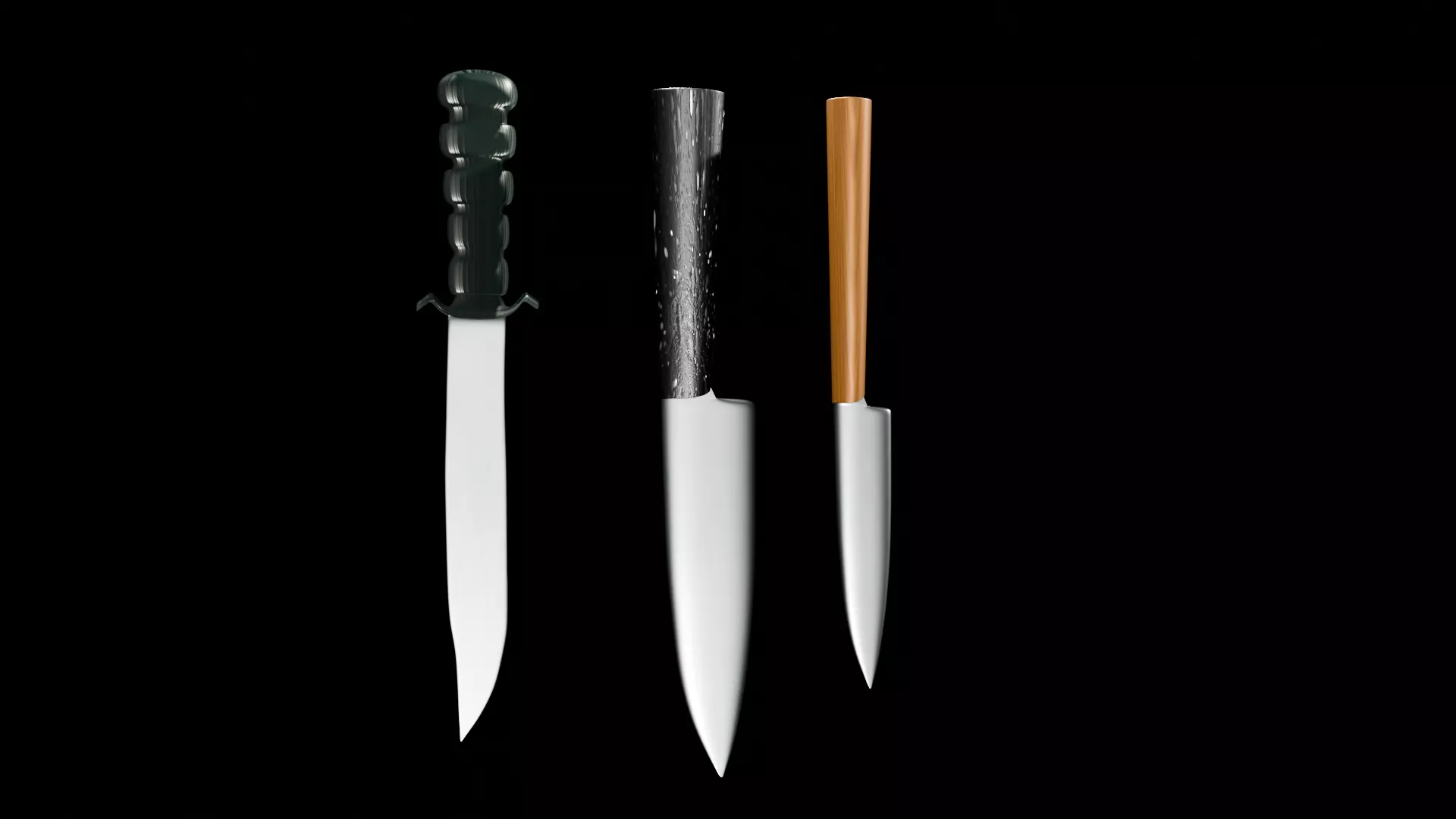 Realistic Knife Set 3D Weapon and Kitchen Tool Pack Low-poly 3D model_0