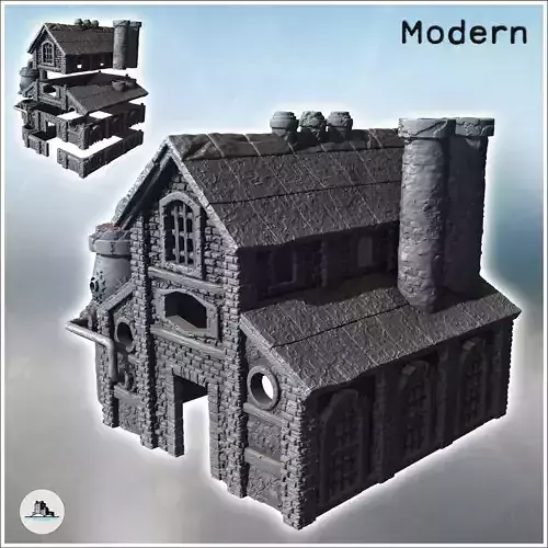 Large modern warehouse with double chimneys and annex tank 2 - M