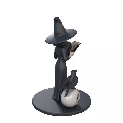 2505 Halloween Witch with Spell book Skull Raven and Pumpkin 3D print model_16