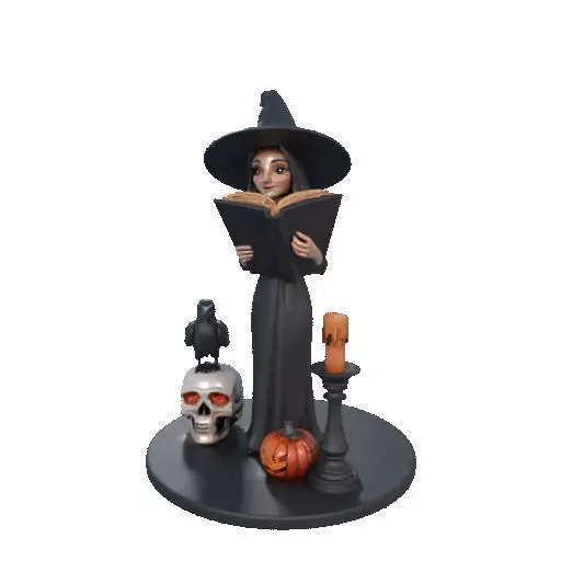 2505 Halloween Witch with Spell book Skull Raven and Pumpkin 3D print model_34