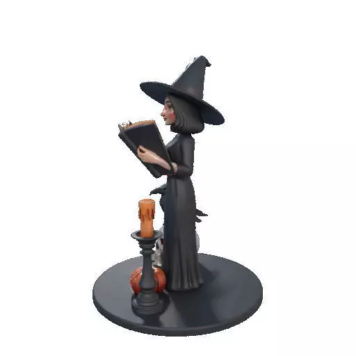2505 Halloween Witch with Spell book Skull Raven and Pumpkin 3D print model_29
