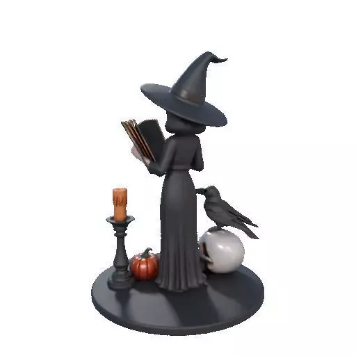 2505 Halloween Witch with Spell book Skull Raven and Pumpkin 3D print model_24