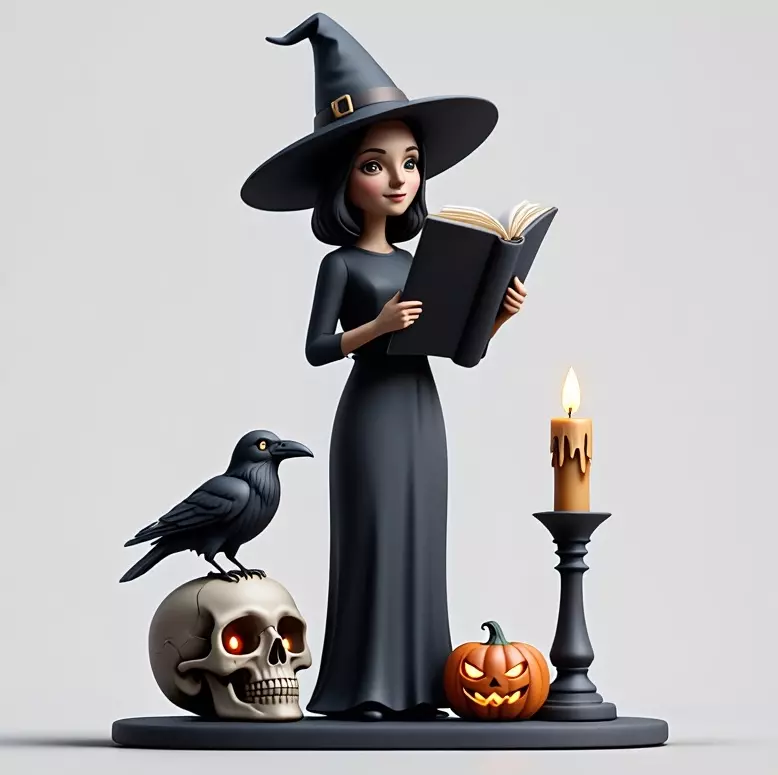 2505 Halloween Witch with Spell book Skull Raven and Pumpkin 3D print model_4