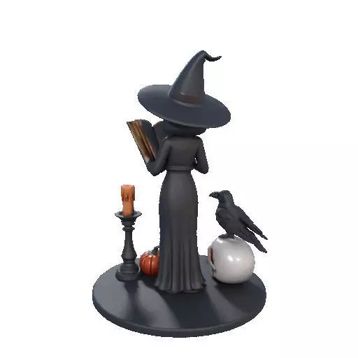 2505 Halloween Witch with Spell book Skull Raven and Pumpkin 3D print model_22